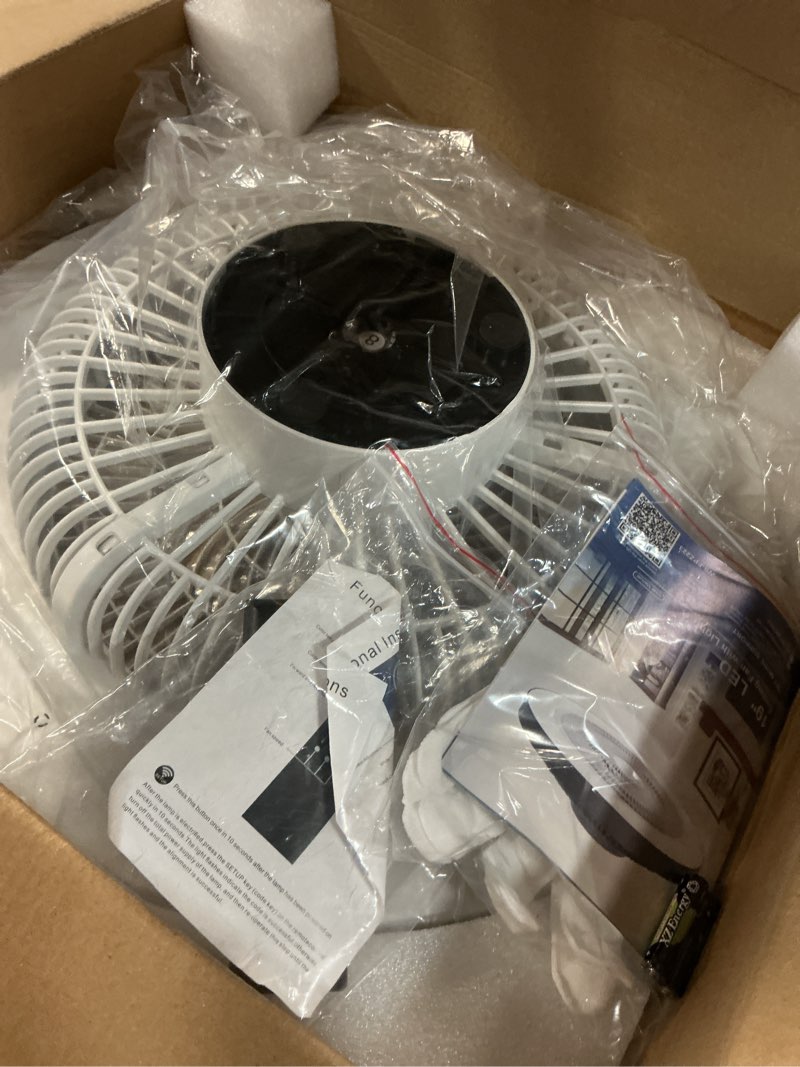 Condition photo showing Good Condition for depuley modern ceiling fan with light: 19" bladeless flush mount low profile led ceiling fans with remote & smart app control - white enclosed fandelier dimmable quiet dc motor for bedroom kids room