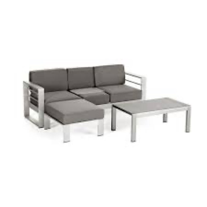 (Incomplete missing box 2 beige)Three-person-sofa-and-table