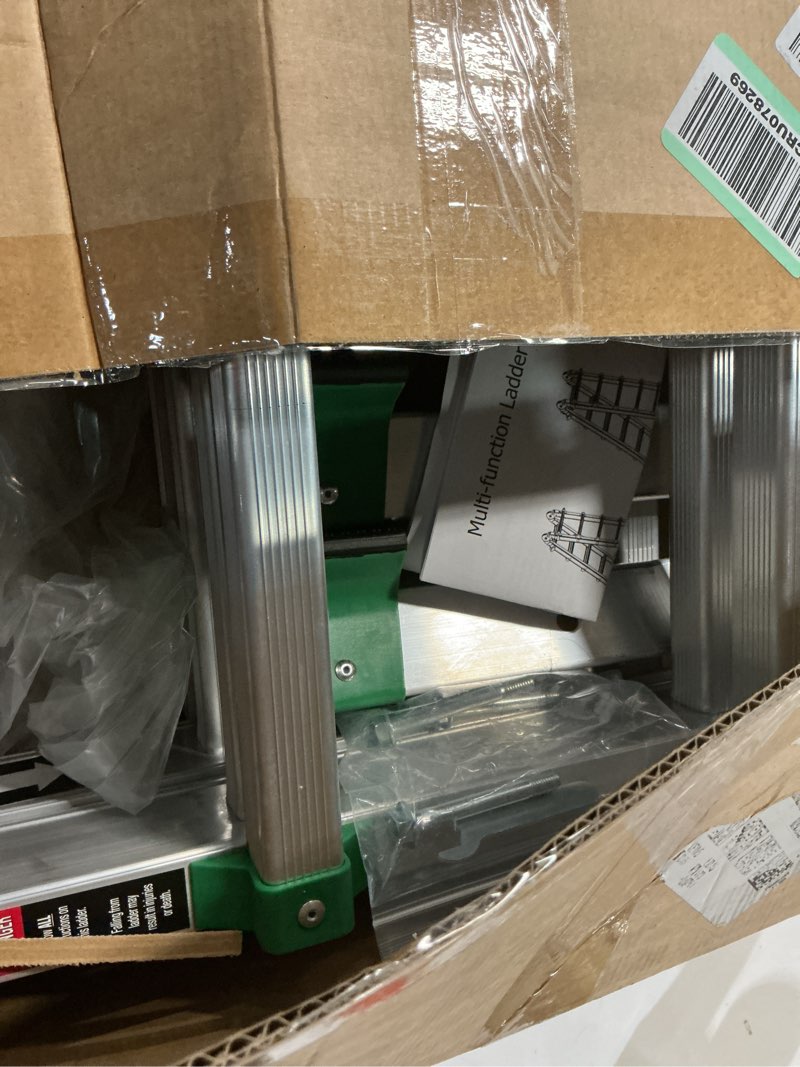 Condition photo showing Good Condition for Ladder, Extension Ladders for Home Stairs 14 Ft, 4 Step Multi Position A Frame Ladder with Stabilizer Bar, Compact Folding, 330 lbs Telescopic Aluminum Adjustable Ladders, Escaleras para Casa Green 14 FT