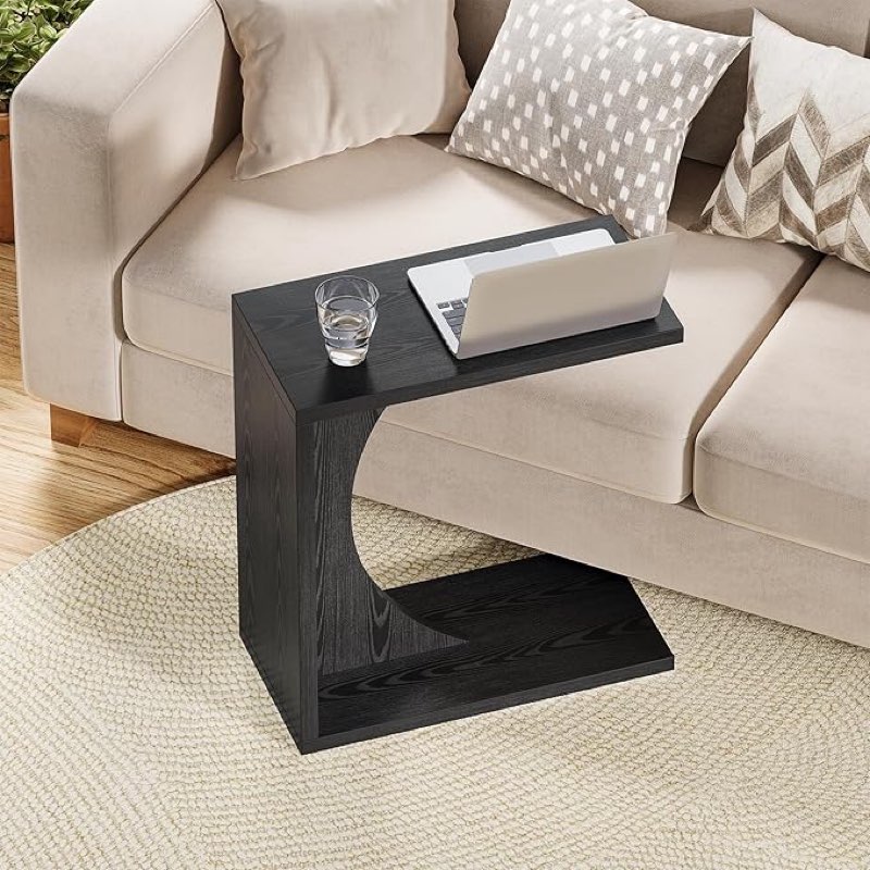 little tree c-shape end table for sofa & bedroom - small side table for living room, over couch tray