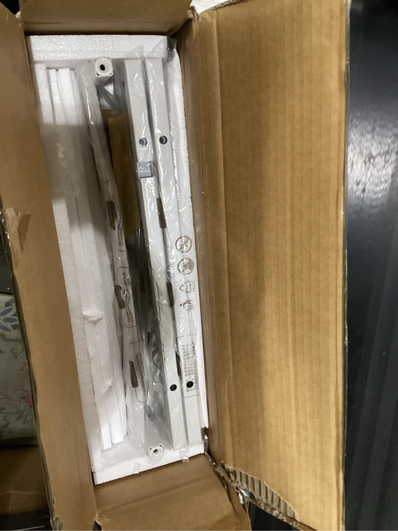 Condition photo showing New/Like New for fabric dresser with clothes rack, 4 drawers dresser for bedroom with charging station and led lights, chest of drawers with wheels, steel frame, wood top, for bedroom, closet, white