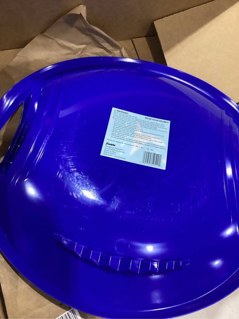 Condition photo showing As Is for Franklin Sports Kids Toboggan Sled - Kids Saucer Sled - Arctic Trails Plastic Snow Sled for Children - Heavy Duty Sled with Handles