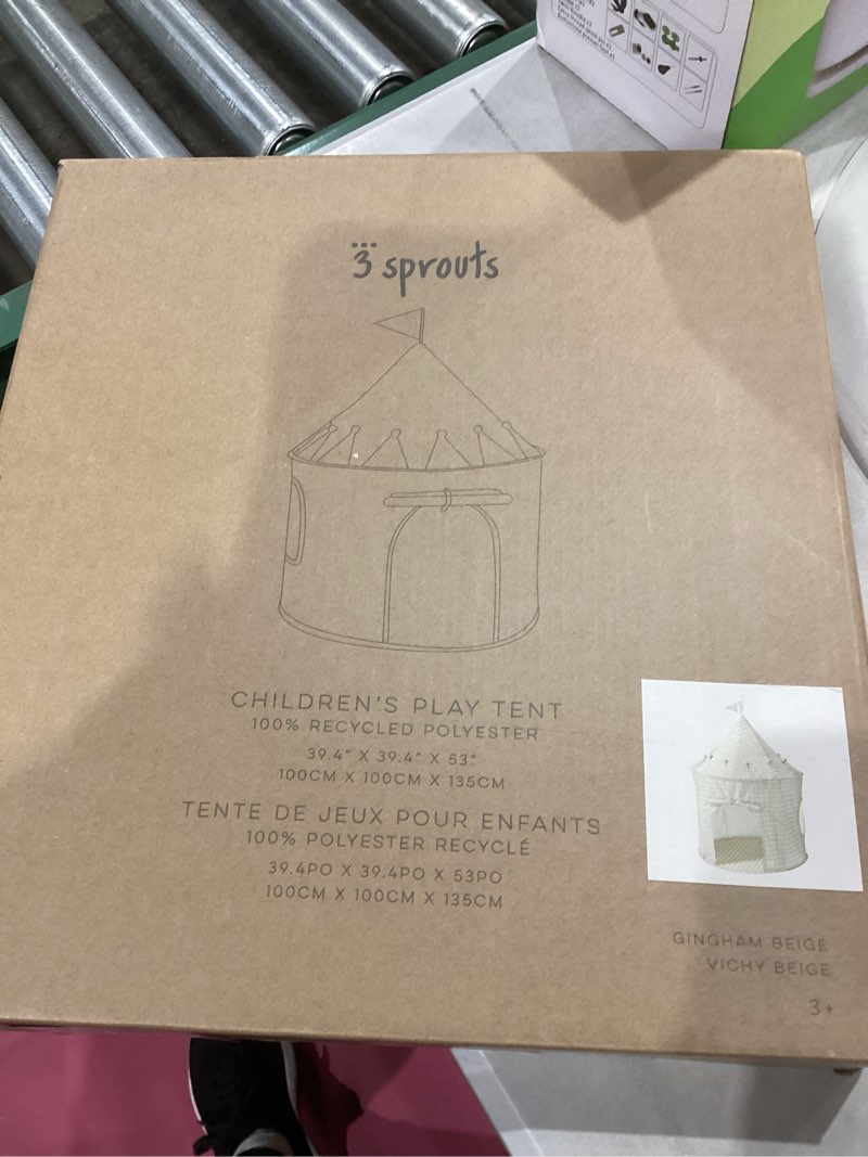 Condition photo showing Good Condition for 3 Sprouts Kids Play Tent - Sustainable Recycled Fabric – Fun Spacious Childs Playhouse for Indoor Games for Boys & Girls - Durable Fort Pop Up House for Toddlers & Children Age 3-10 - Gingham Beige