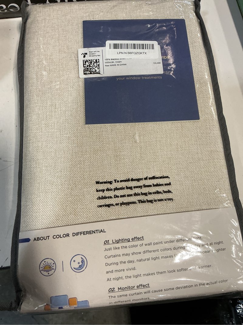 Condition photo showing New/Like New for 100% blackout shield linen blackout curtains for bedroom 84 inches long, back tab/rod pocket living room drapes, thermal insulated blackout curtains 2 panels set, 50" w x 84" l, cream cream 50"w x 84"l (pack of 2)