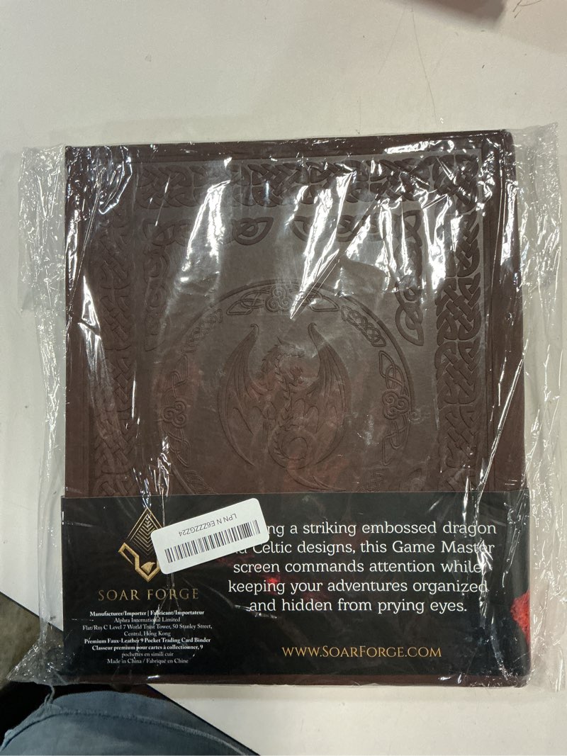 Condition photo showing New/Like New for soar forge dm screen for dnd with 4 wider panels - crystal clear gm pockets - embossed faux leather dungeon master screen with celtic knot & dragon design for d&d 5e & more dark brown