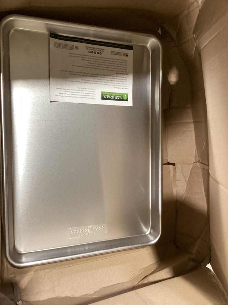 Condition photo showing Good Condition for Nordic Ware Naturals Half Sheet - USA Made Aluminum Commercial Quality Sheet Pan for Baking or Roasting, Encapsulated Galvanized Steel Rim Prevents Warping, 2-Pack 2pk Half Sheet