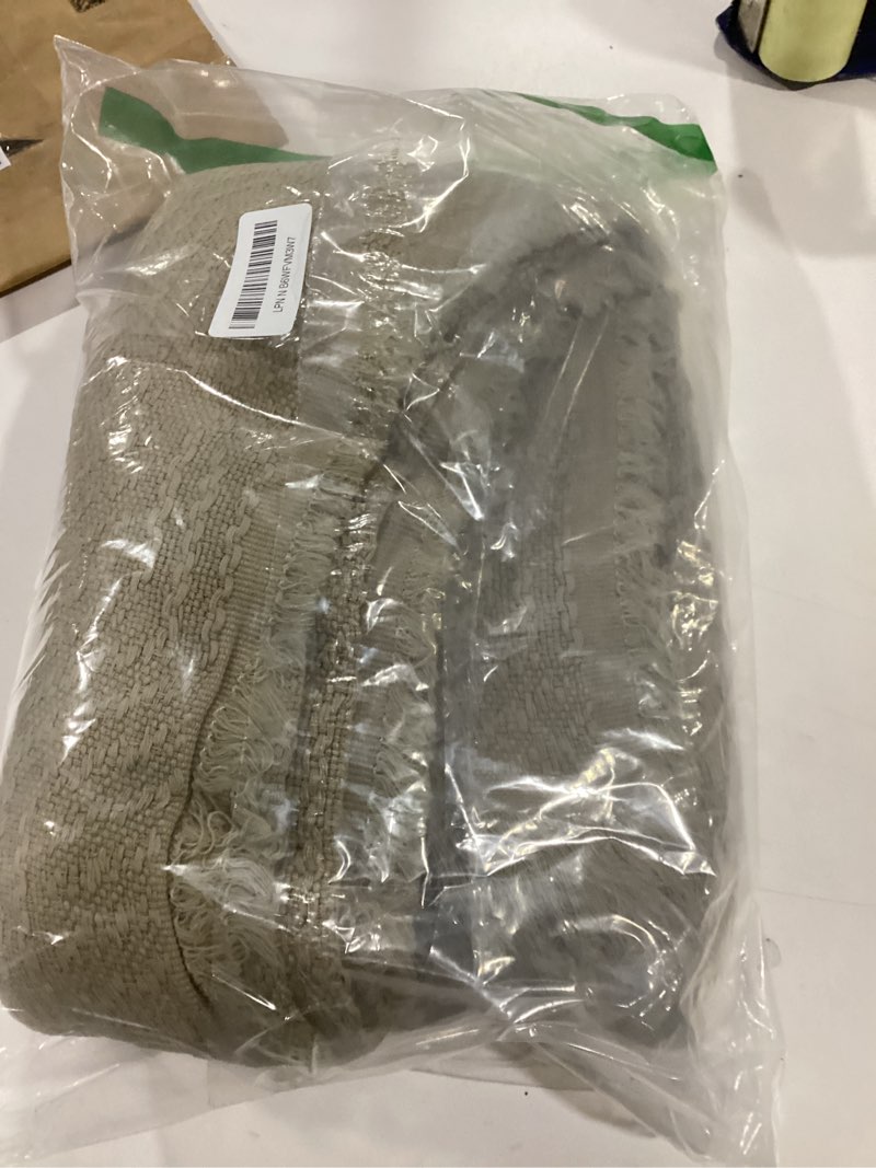 Condition photo showing As Is for 100% Cotton Throw Blanket in Light Brown Jacqard Weave Fabric with Fringe Soft All Season Cover for Bed Couch and Living Room Sofa,Chair 50x60 Inches