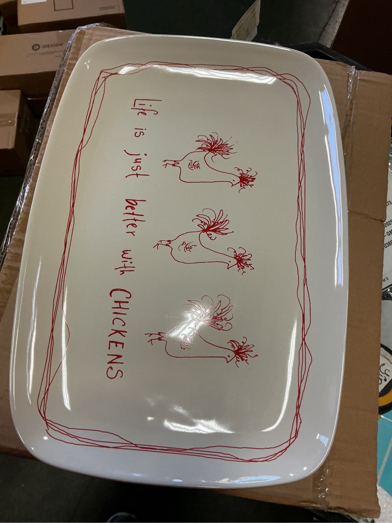 Condition photo showing New/Like New for Creative Co-Op Life is Just Better with Chickens Stoneware Platter