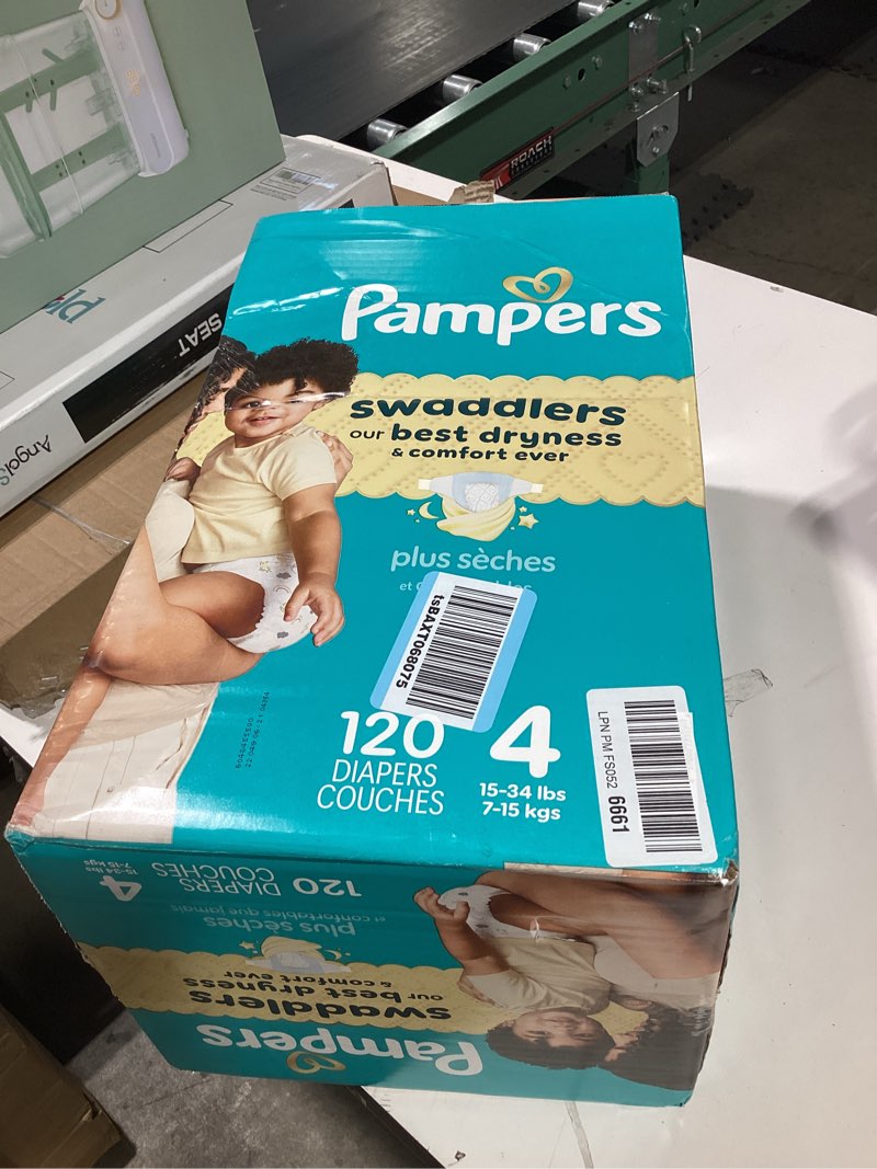Condition photo showing Good Condition for pampers swaddlers diapers, size 4 (15-34 lbs), 120 count, absorbent, keeps baby dry and comfortable, skin safe disposable baby diaper (packaging may vary) size 4 120