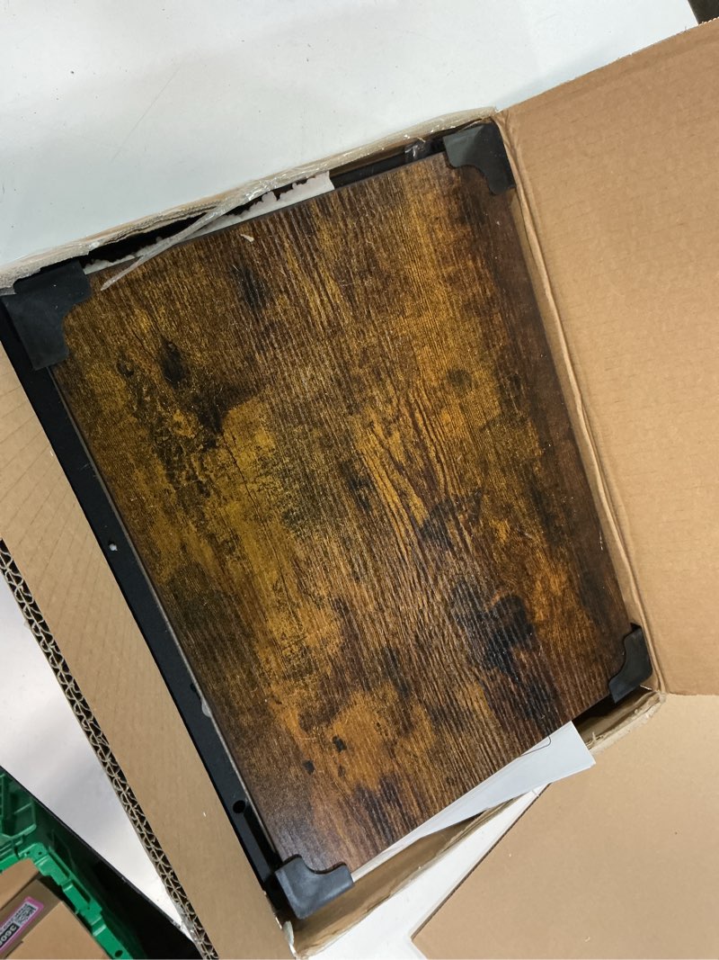 Condition photo showing Good Condition for Vagusicc C Shaped End Table with Charging Station, 33" Tall Side Table for Couch, Sofa Table Adjustable Height Side Table C Table, Slide Under Couch Table TV Tray Table for Living Room, Bedroom, Brown 1pc Rustic Brown 16"D x 12"W x 17.7-33"H