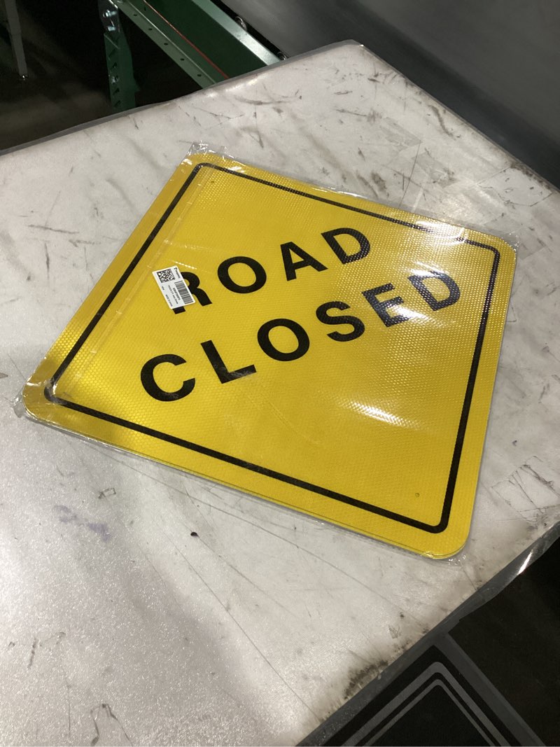 Condition photo showing New/Like New for 2 Pack Road Closed Sign 18 × 18 Inches Reflective Waterproof Fade Resistant Rust Free Aluminum Metal Safety Traffic Signage with Pre-Drilled Holes for Construction Sites Driveways Streets