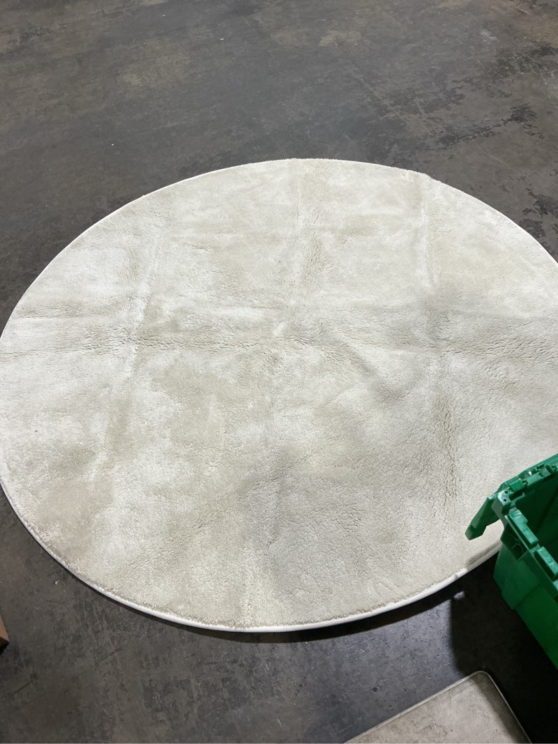 Condition photo showing Good Condition for jinchan solid plush round rug 5ft performance shaggy circle rug 5' round washable indoor soft modern faux wool non slip carpet for living room kids room bedroom dining room ivory 5' (round) solid ivory