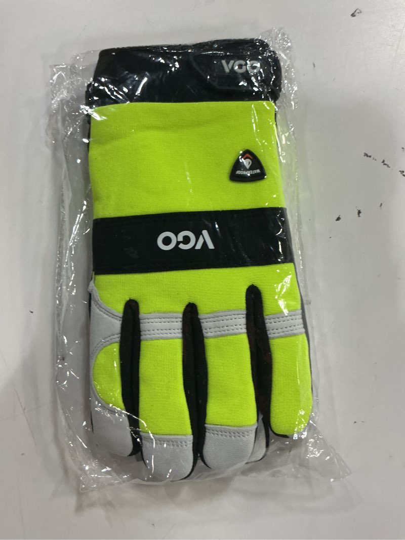 Condition photo showing New/Like New for vgo... men's winter work gloves,waterproof,impact reducing,leather palm,touchscreen for construction,cold storage,outdoor large green