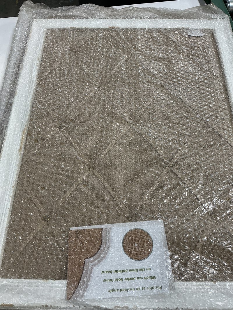 Condition photo showing New/Like New for Antique White Linen Fabric Pin Board, 21"×27" Message Board Wall Decor, Burlap Bulletin Board Picture Memo Board, Large Cork Boards for Walls with Frame, Vision Board for Farmhouse Home,Office Decor 20.7"×1"×26.8" White