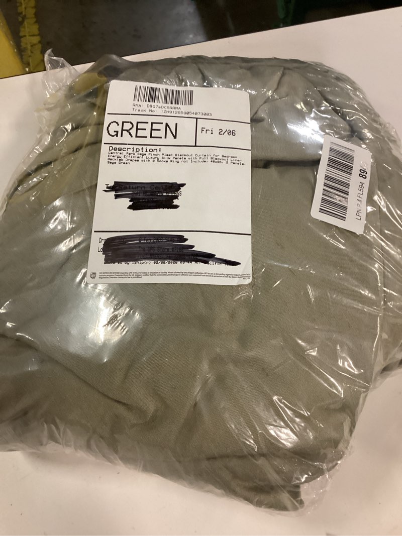 Condition photo showing As Is for Central Park Sage Pinch Pleat Blackout Curtain for Bedroom Energy Efficient Luxury Silk Panels with Full Blackout Liner Backtab Drapes with 9 Hooks (Ring not Include), 40"x95", 2 Panels, Sage Green 40"W x 95"L (Pack of 2) Sage