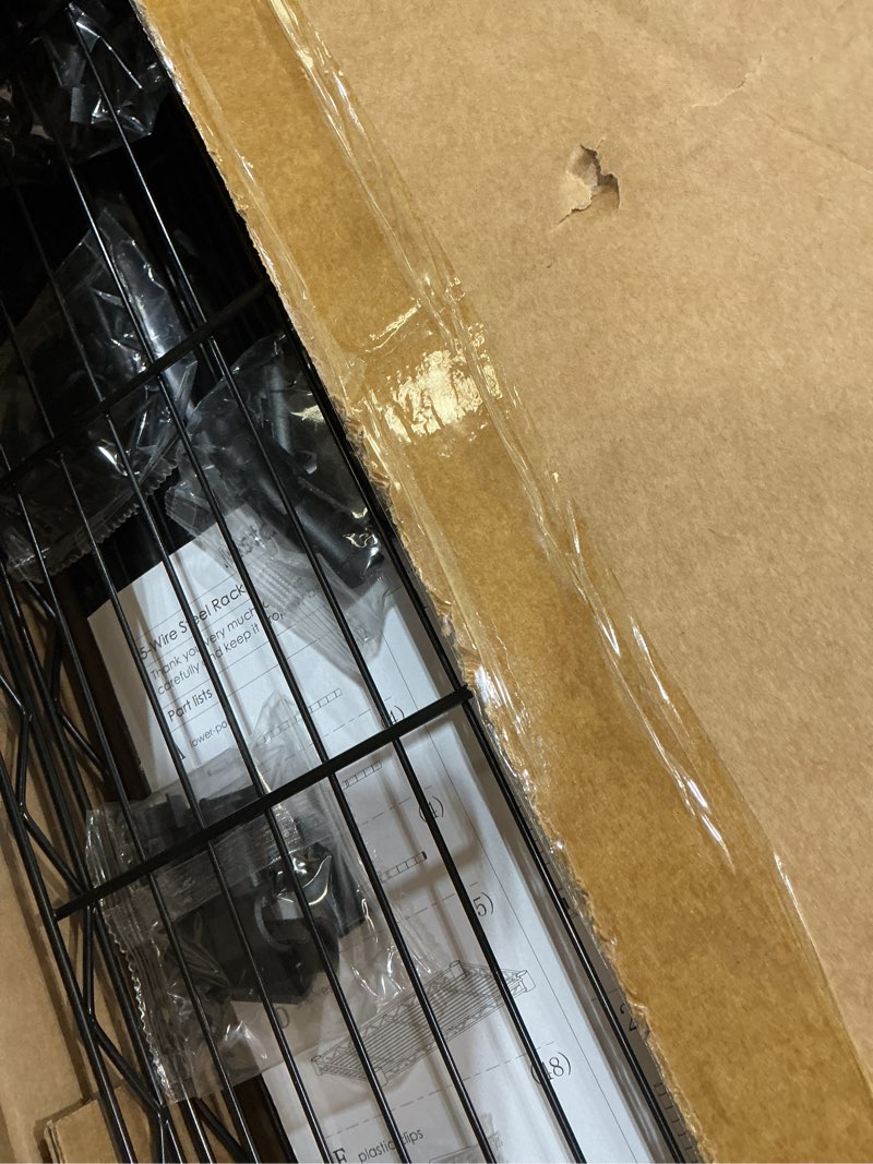 Condition photo showing Good Condition for 5 tier standing metal wire shelving unit, adjustable height, storage shelf units for laundry bathroom kitchen pantry closet (11.6" d x 21.2" w x 49" h inches, black)