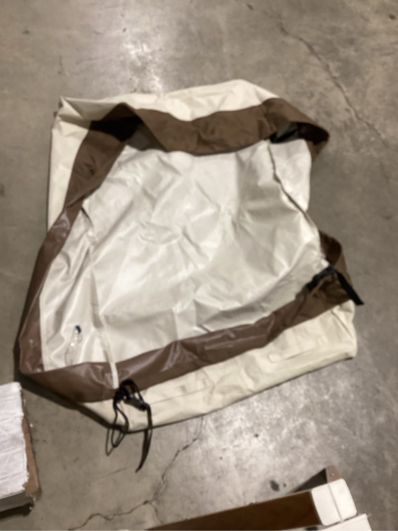 Condition photo showing As Is for only one waterproof patio chair covers, heavy duty 600d lawn outdoor furniture covers for swivel, lounge, rocking & adirondack chairs, all-weather uv & fade resistant, 28w x 32d x 36h in, 2-pack beige & brown beige and brown 28 x 32 x 36 inches