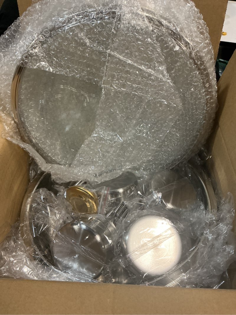 Condition photo showing Good Condition for chafing dishes for buffet 4 pack, 6qt stainless steel round chafing dish buffet set for parties, wedding, christmas gatherings, catering events[visible glass cover] buffet servers and warmers