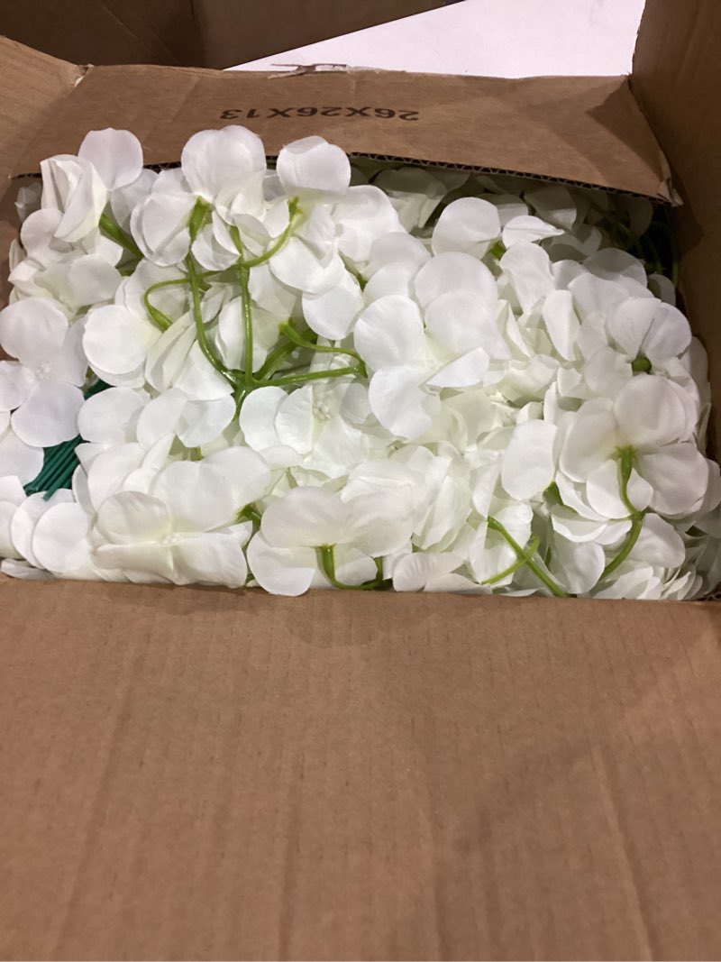 Condition photo showing Good Condition for white hydrangea artificial flowers bulk, 65pcs faux hydrangea flowers, silk hydrangea flowers with detachable stems for wedding centerpieces, home decor and party decorations
