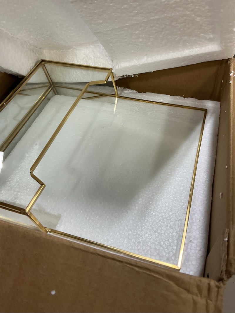 Condition photo showing Good Condition for 2 pcs gold glass brochure holder stand 8.5 x 11 inches acrylic flyer trifold holder display business pamphlets booklets for brochures magazines literatures display office tabletop trade show