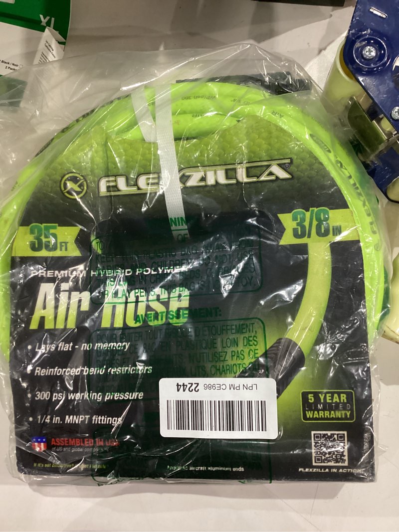 Condition photo showing New/Like New for Flexzilla Air Hose, 3/8 in. x 35 ft., 1/4 in. MNPT Fittings, Heavy Duty, Lightweight, Hybrid, ZillaGreen - HFZ3835YW2