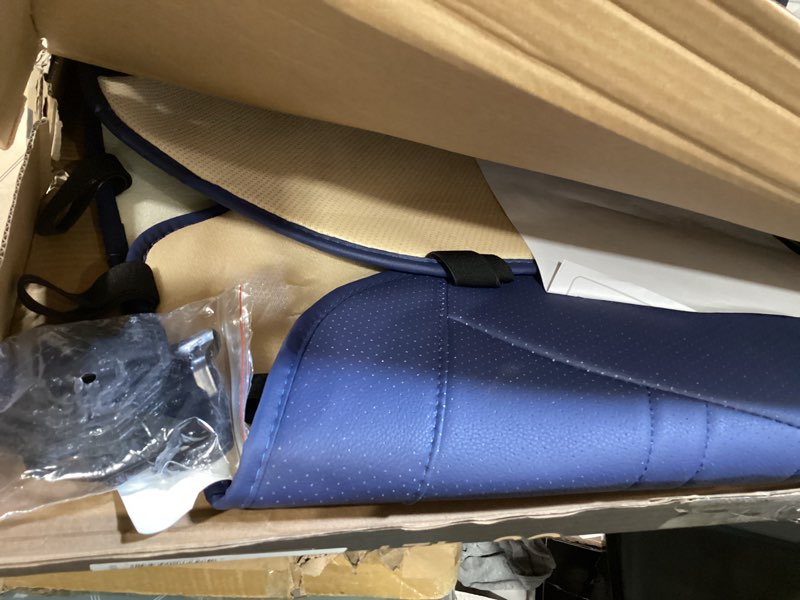 Condition photo showing Good Condition for motor trend seat cover for cars trucks suv, faux leather rear bench blue padded car seat cover with storage pockets, premium interior car seat cover rear bench seat cover blue