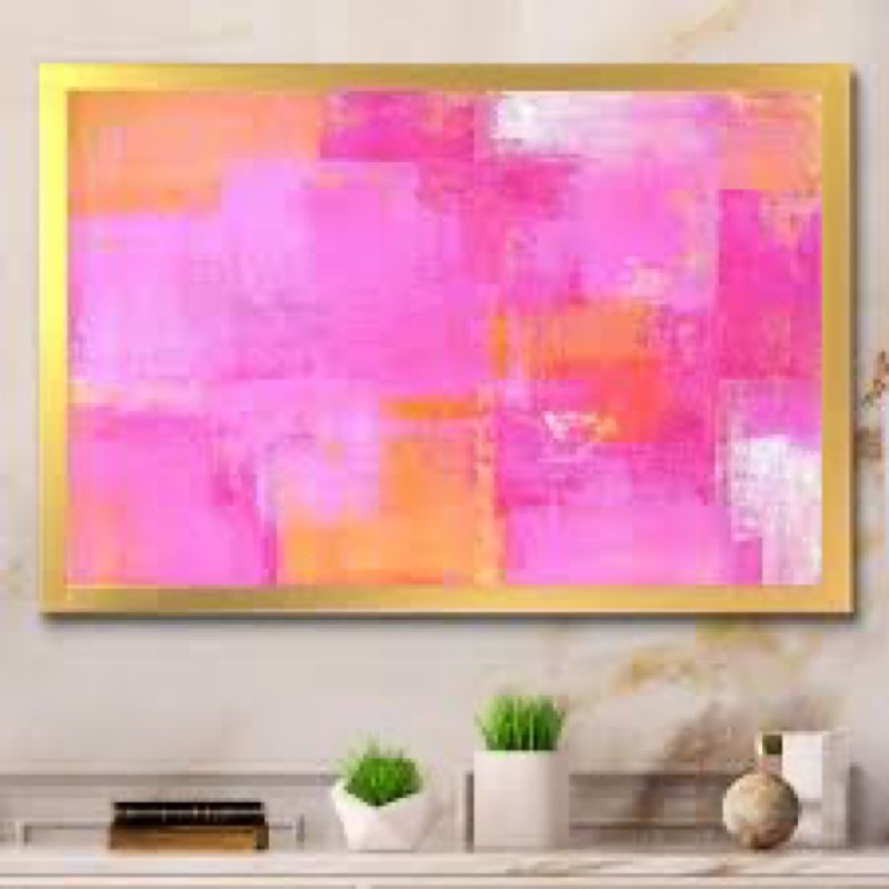 Pink And Orange Colorfields I| - Floater Frame Print on Canvas 12 X 20”