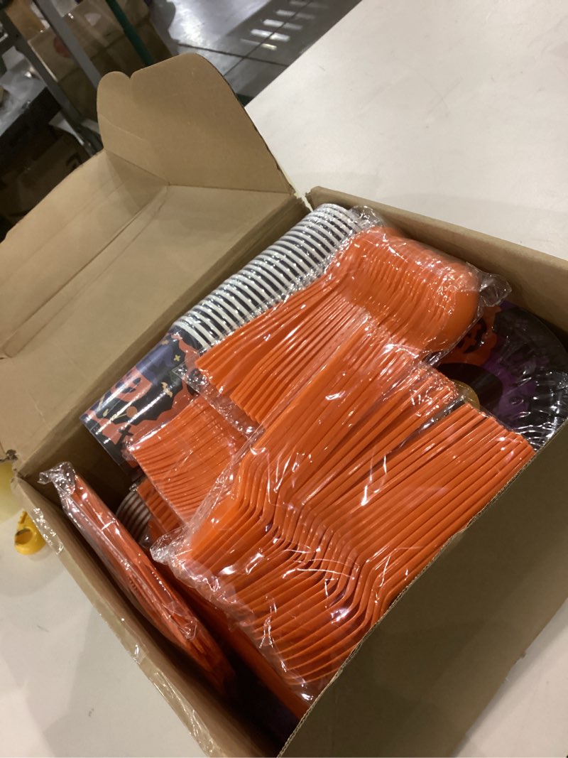 Halloween plates silverwear and cups