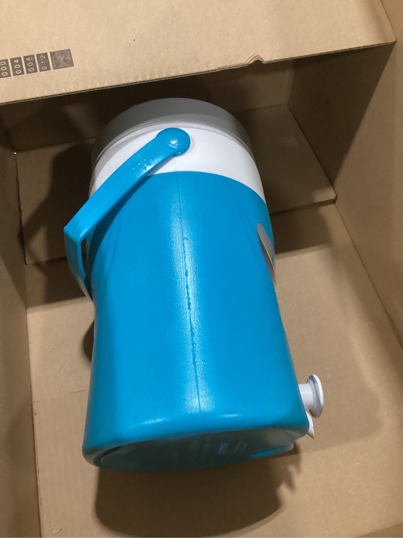 Condition photo showing As Is for 3-Gallon Water Cooler and 1-Gallon Water Jug Set – Insulated Beverage Cooler Dispenser with Pull Tap Spout – Leakproof Sports Water Jug with Drinking Spout – Jug Water Bottle for Camping, Outdoor Blue 