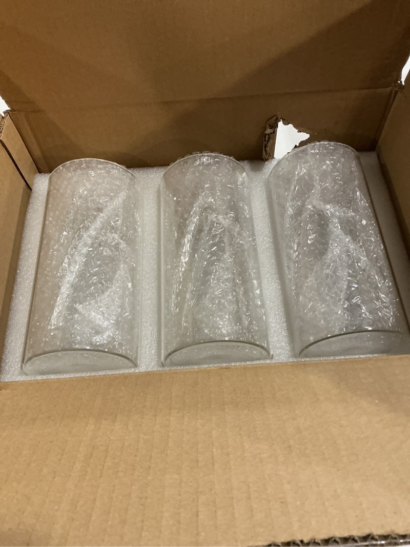 Condition photo showing New/Like New for Humicane Candle Holder,Open Ended Glass Candleholder Multiple Size Choices,Clear Cylinder GlassCandle Holder for Wedding Centerpieces,Home Decor(3pcs:8x4", 3pcs: 8x3.5") Clear 4''×8''H 6PCS