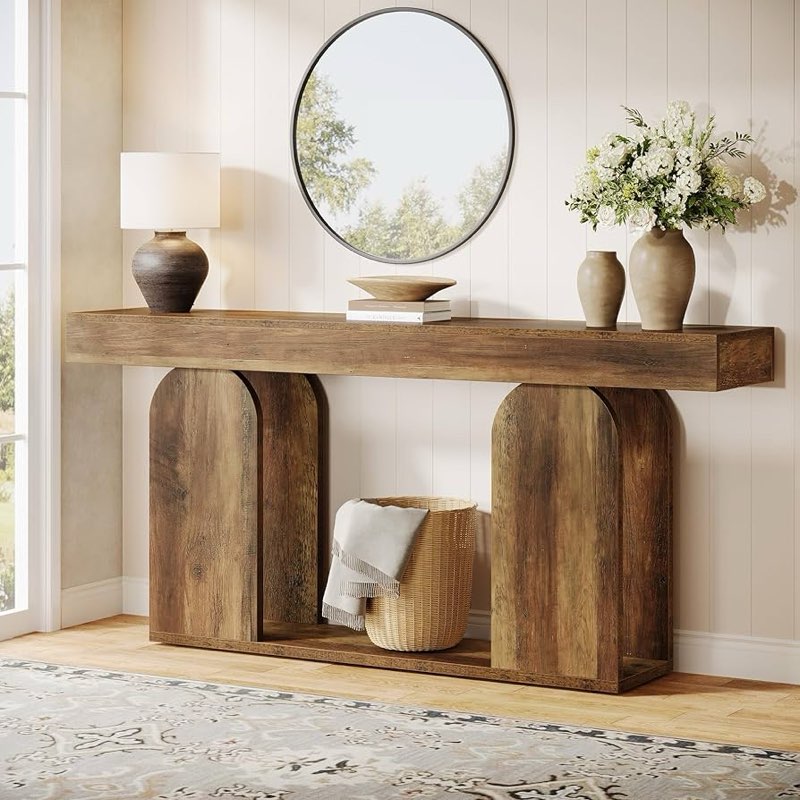 tribesigns 70.9-inch extra long console table, rustic wooden sofa table behind couch, farmhouse entr