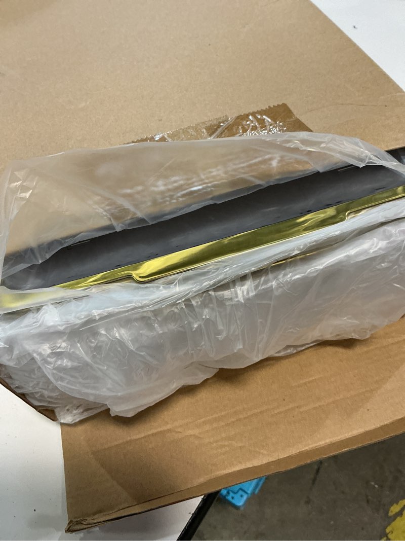 Condition photo showing New/Like New for baderke 4 set 16" x 9" plastic chilled serving tray for parties with compartments ice chilled party platter charcuterie serving board cold dish dip for fruit seafood vegetable appetizer (gold rim) 4 gold rim