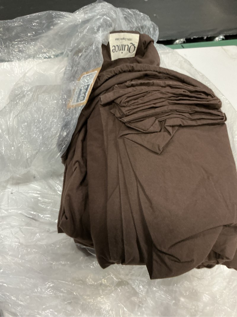 Condition photo showing As Is for organic brushed cotton sheet set, queen, espresso