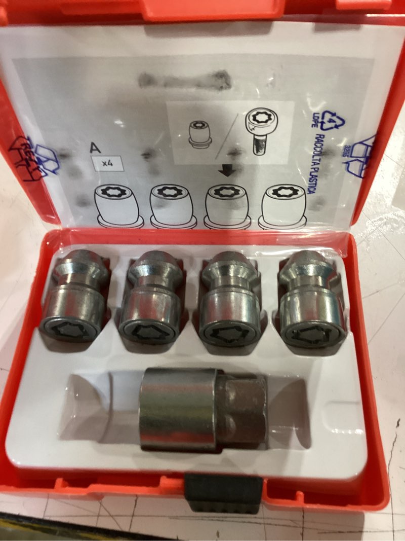 Condition photo showing As Is for  missing pieces farad h1/e galvanized silver lug nut wheel-locks kit suitable for hyundai elantra (m12 x 1.5 thread size) - set of 4 lug nuts + 1 key
