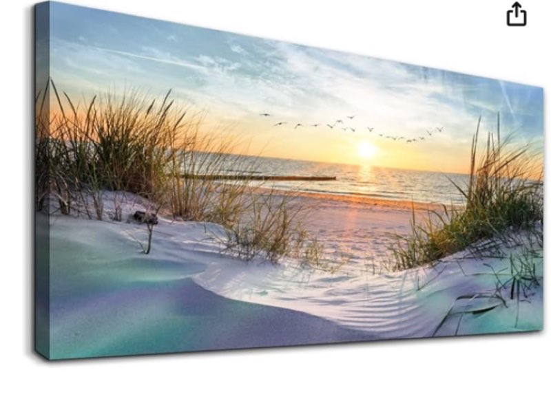 Large decorative canvas wall art for living room, bedroom wall decor, blue ocean beach landscape, paintings, posters, prints, artwork, office decor