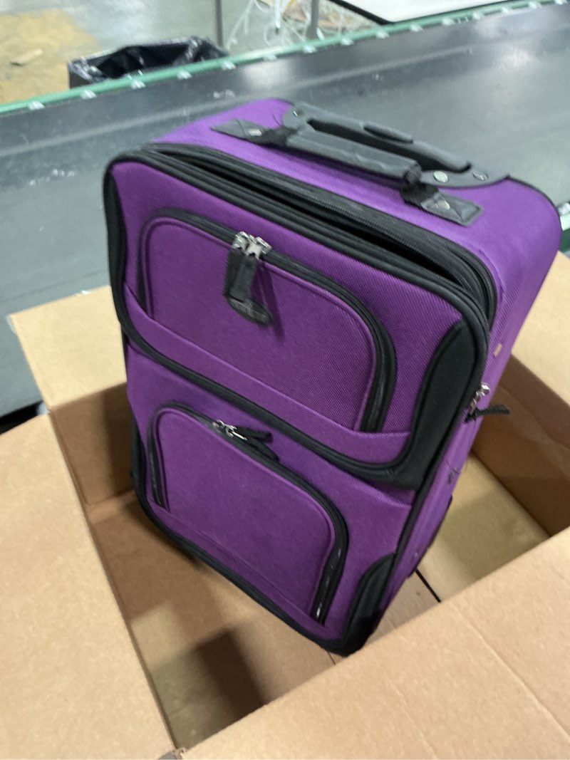 Condition photo showing Good Condition for Visit the U.S. Traveler Store U.S. Traveler Rio Lightweight Softside Rolling Carry-on Suitcase, 2-Wheel Single, Purple 200+ bought in past month