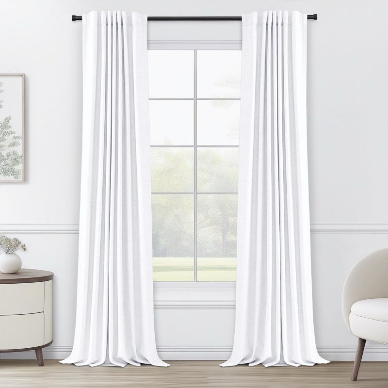 graciella thermal insulated faux linen textured 100% blackout curtains for bedroom living room back tab/rod pocket (set of 2)