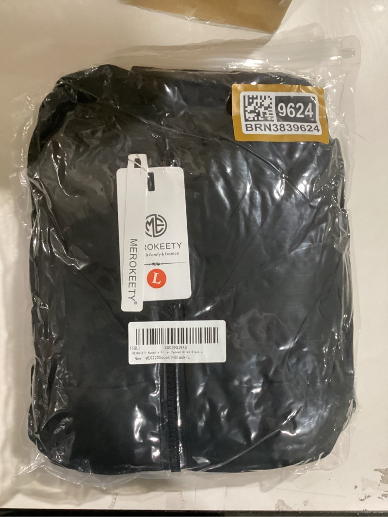 Condition photo showing Good Condition for merokeety women's crop puffer vest lightweight stand collar sleeveless zip up padded gilet coat black large