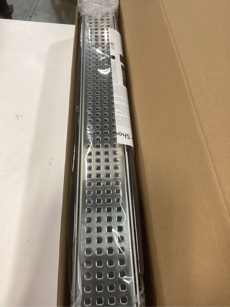 Condition photo showing Good Condition for webang 24 inch linear shower drain rectangular floor drain with accessories square hole pattern cover grate removable sus304 stainless steel cupc certified brushed brushed 24 inch