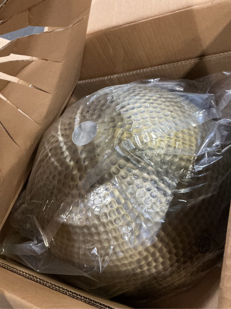 Condition photo showing Good Condition for elyona 2 pack large hammered pendant light fixtures, 16 inch ash wood vintage dome hanging lamp, antique gold mid century pendant lighting for kitchen island, farmhouse, dining room, brushed brass brass - 2 pack