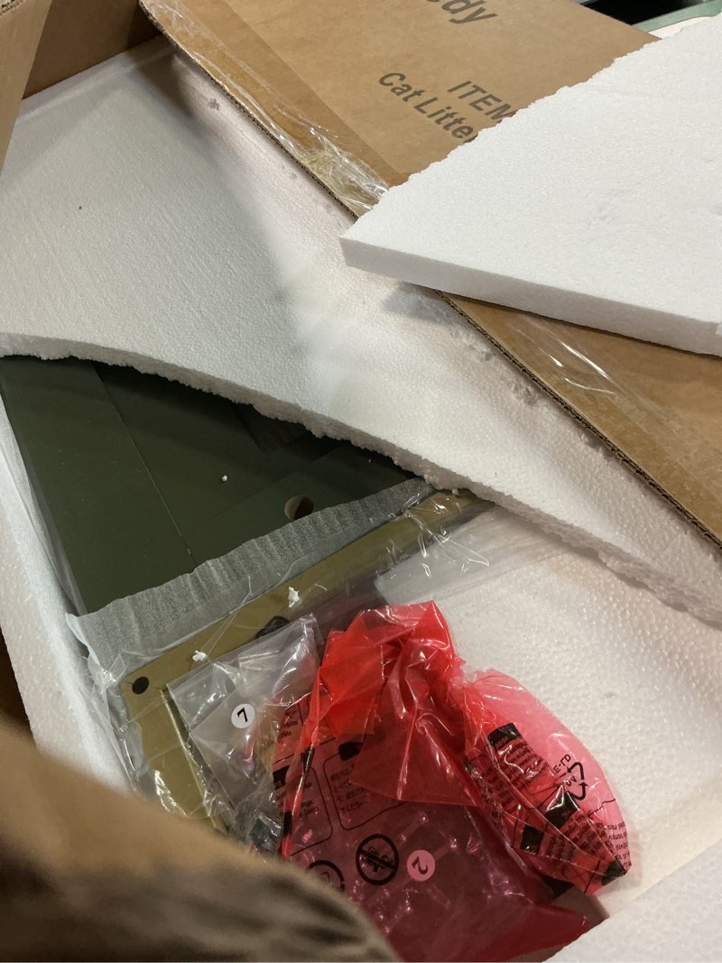 Condition photo showing Good Condition for Homhedy Cat Litter Box Enclosure, Litter Box Furniture Hidden with Metal Frame, Cat Washroom Furniture, Cat House, Fit Most of Litter Box, Modern Style, Black and Gold