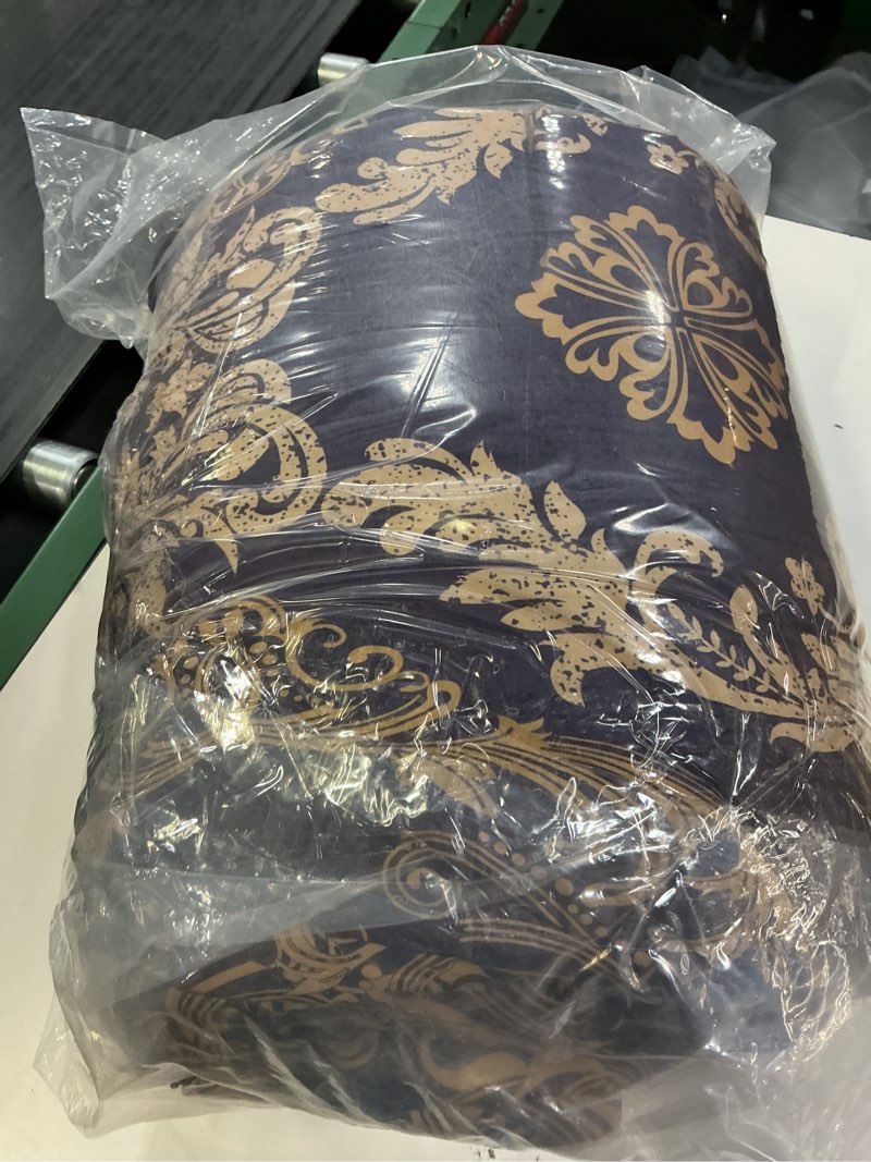 Condition photo showing Good Condition for wongs bedding purple comforter set queen size,damask texture 7 pieces bed in a bag microfiber comforter bedding sets -1 comforter, 1 flat sheet, 1 fitted sheet, 2 pillow shams, 2 pillowcases purple queen