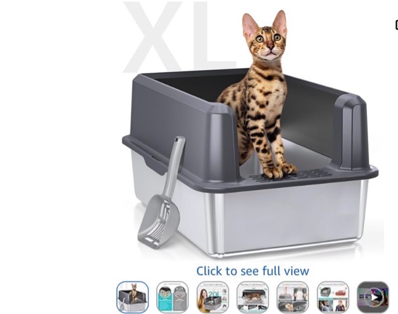 woofigo enclosed stainless steel cat litter box with lid, xl extra large litter box for big cats, metal litter pan high sided, never absorbs odors, anti-urine leakage, easy cleaning, include scoop