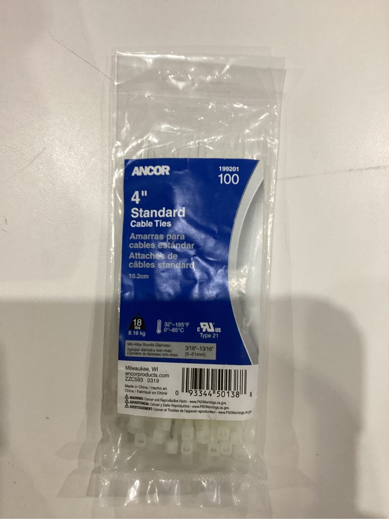Condition photo showing As Is for Ancor 199201 Cable Tie, Standard, 4", Natural, 100pc