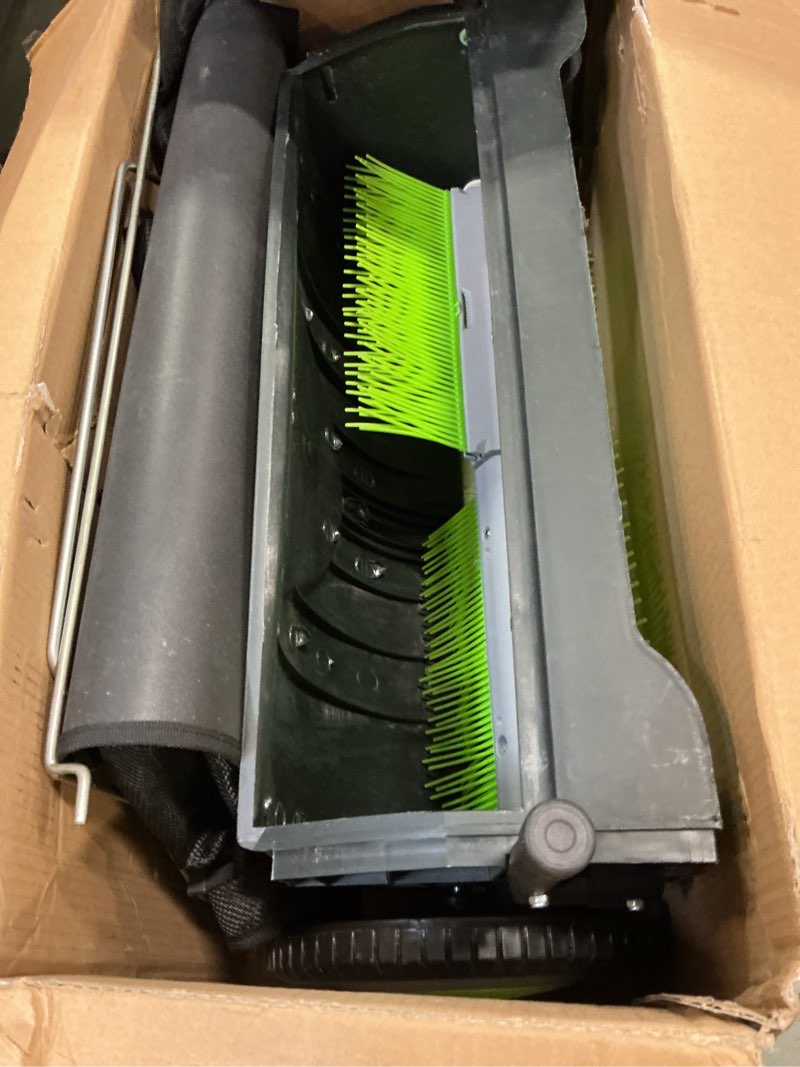 Condition photo showing As Is for Earthwise LSW70021 21-Inch Width Leaf & Grass Push Lawn Sweeper, Black