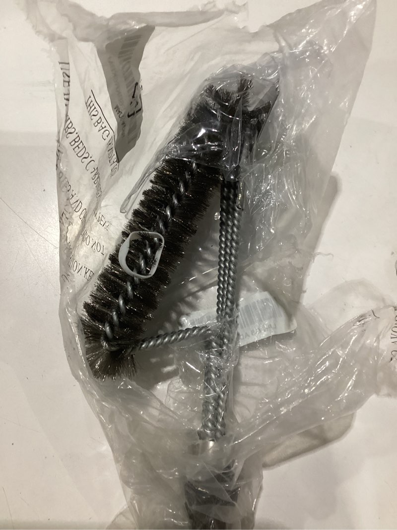 Condition photo showing As Is for grillart grill brush and scraper bbq brush for grill, safe 18" stainless steel woven wire 3 in 1 bristles grill cleaning brush, br-4516