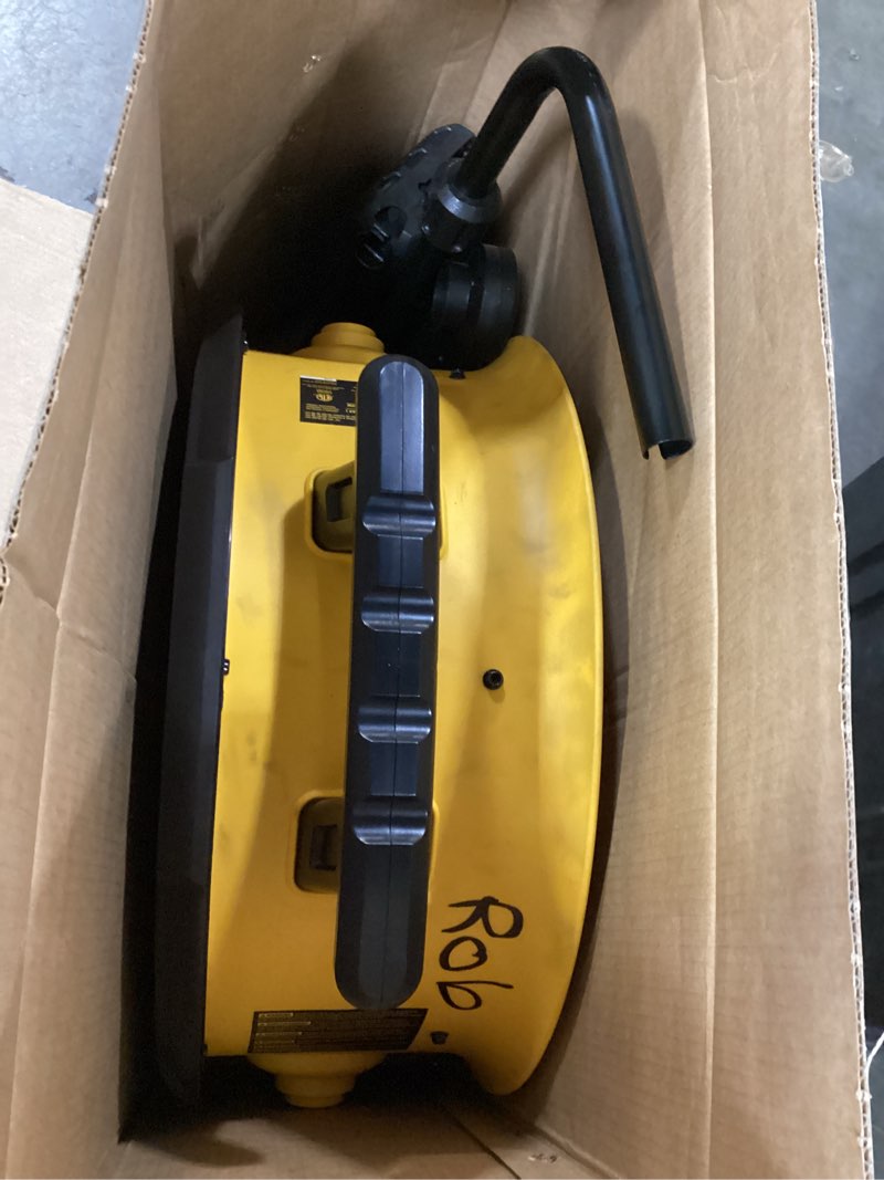 Condition photo showing As Is for dewalt 18 in. 20v cordless ac/dc hybrid 3-speed drum yellow fan with adapter cord (tool only)