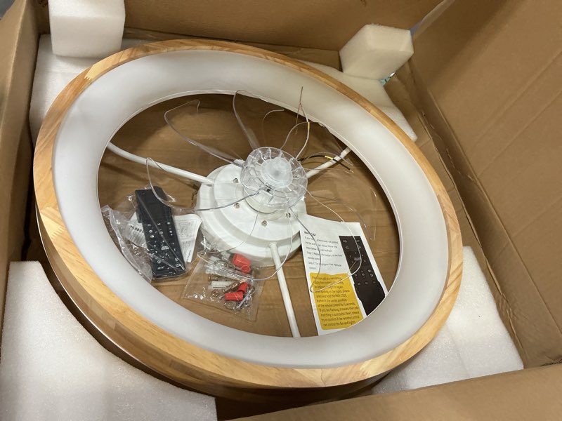 Condition photo showing Good Condition for 24'' ceiling fan with light fandelier flush mount low profile wood ceiling fan with dimmable led light 3 color 6 speeds 24 inch wood