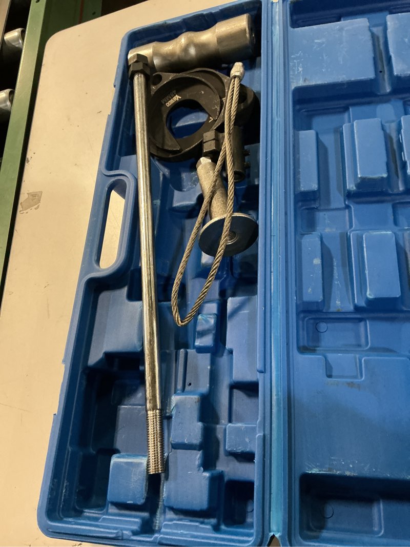 Condition photo showing As Is for 9 pcs inner cv axle removal tool, heavy duty slide hammer puller set, 63mm 48mm cv joint fork, steel cable adapter, extension rod, front wheel drive axle half shaft removal tool kit 9pcs