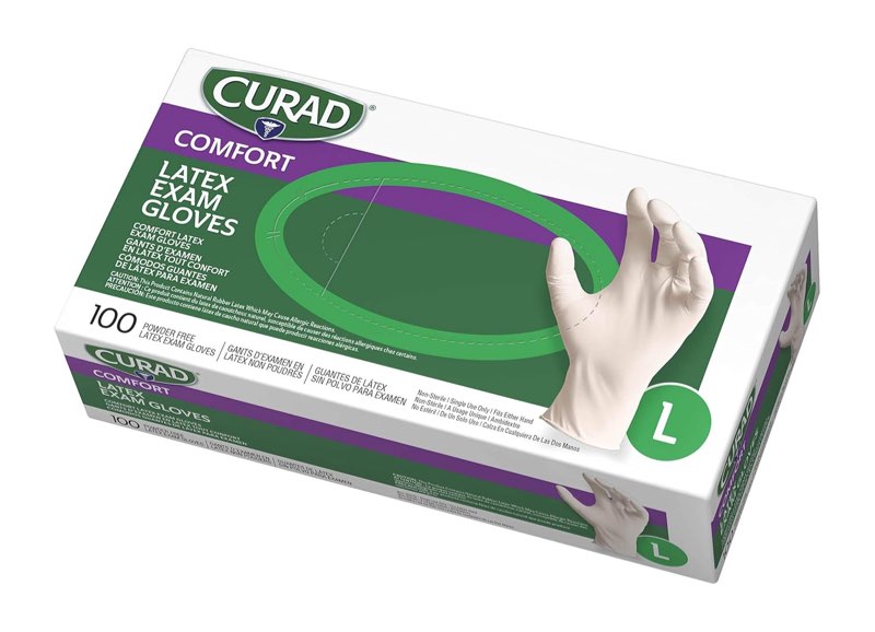 curad comfort disposable medical latex gloves, powder-free, textured, premium quality for healthcare professionals, size large, case of 1,000